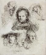 REMBRANDT Harmenszoon van Rijn Studies of the Head of Saskia and Others oil